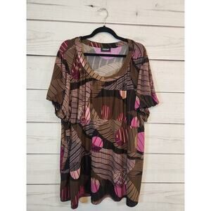 Avenue Women's Multicolor Geometric Round Neck Short Sleeve Blouse‎ Size 30/32